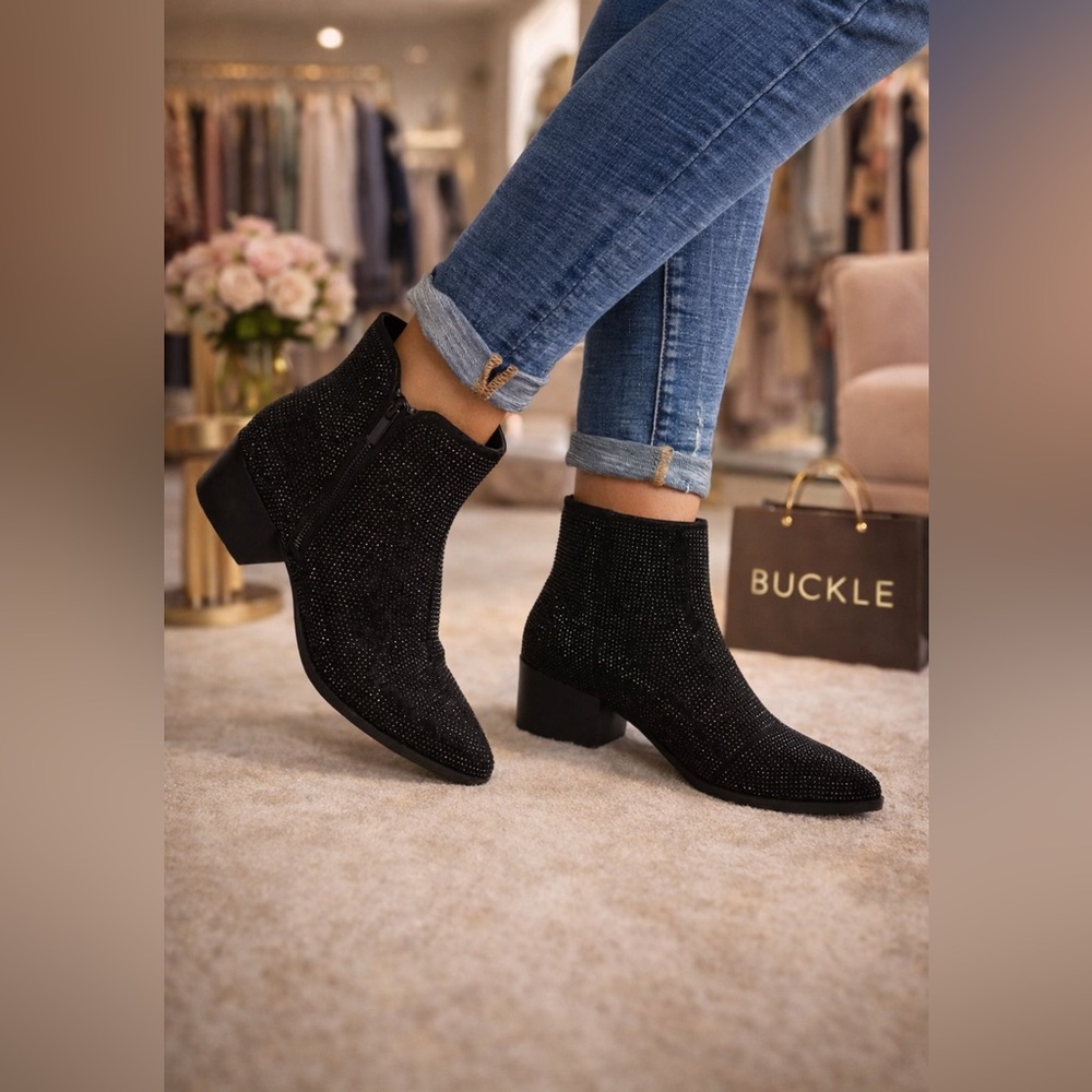 Buckle Rhinestone Ankle Boot